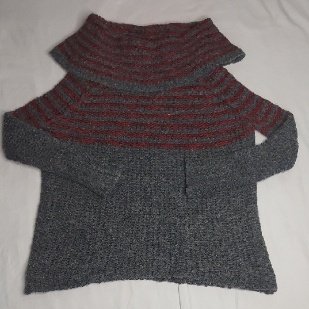 FREE PEOPLE Cowl Neck Sweater - Gray and Red Size XS